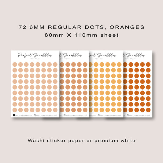 ORANGE Colours Regular Dot Planner Stickers – 72 Minimal Matte Dots (6 mm)