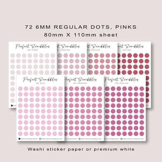 PINK Colours Regular Dot Planner Stickers – 72 Minimal Matte Dots (6 mm)