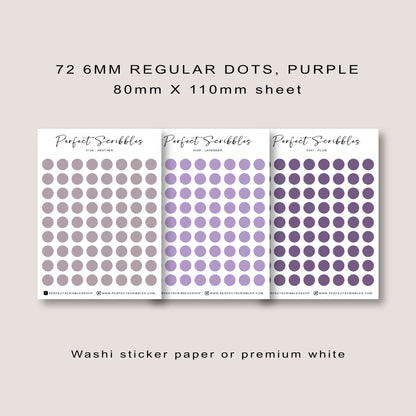PURPLE Colours Regular Dot Planner Stickers – 72 Minimal Matte Dots (6 mm)