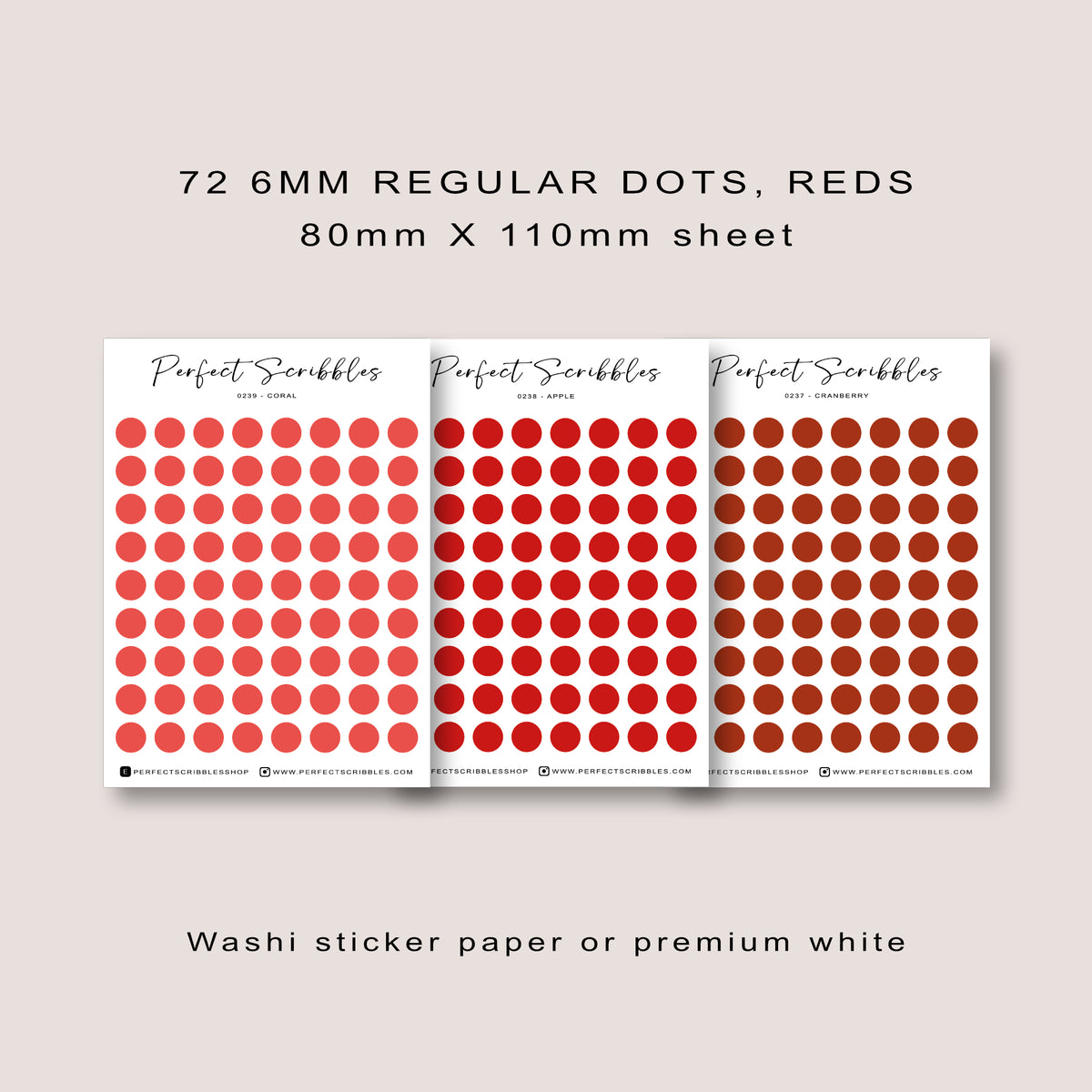 RED Colours Regular Dot Planner Stickers – 72 Minimal Matte Dots (6 mm)