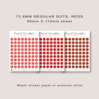 RED Colours Regular Dot Planner Stickers – 72 Minimal Matte Dots (6 mm)