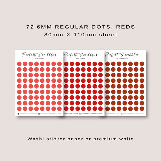 RED Colours Regular Dot Planner Stickers – 72 Minimal Matte Dots (6 mm)