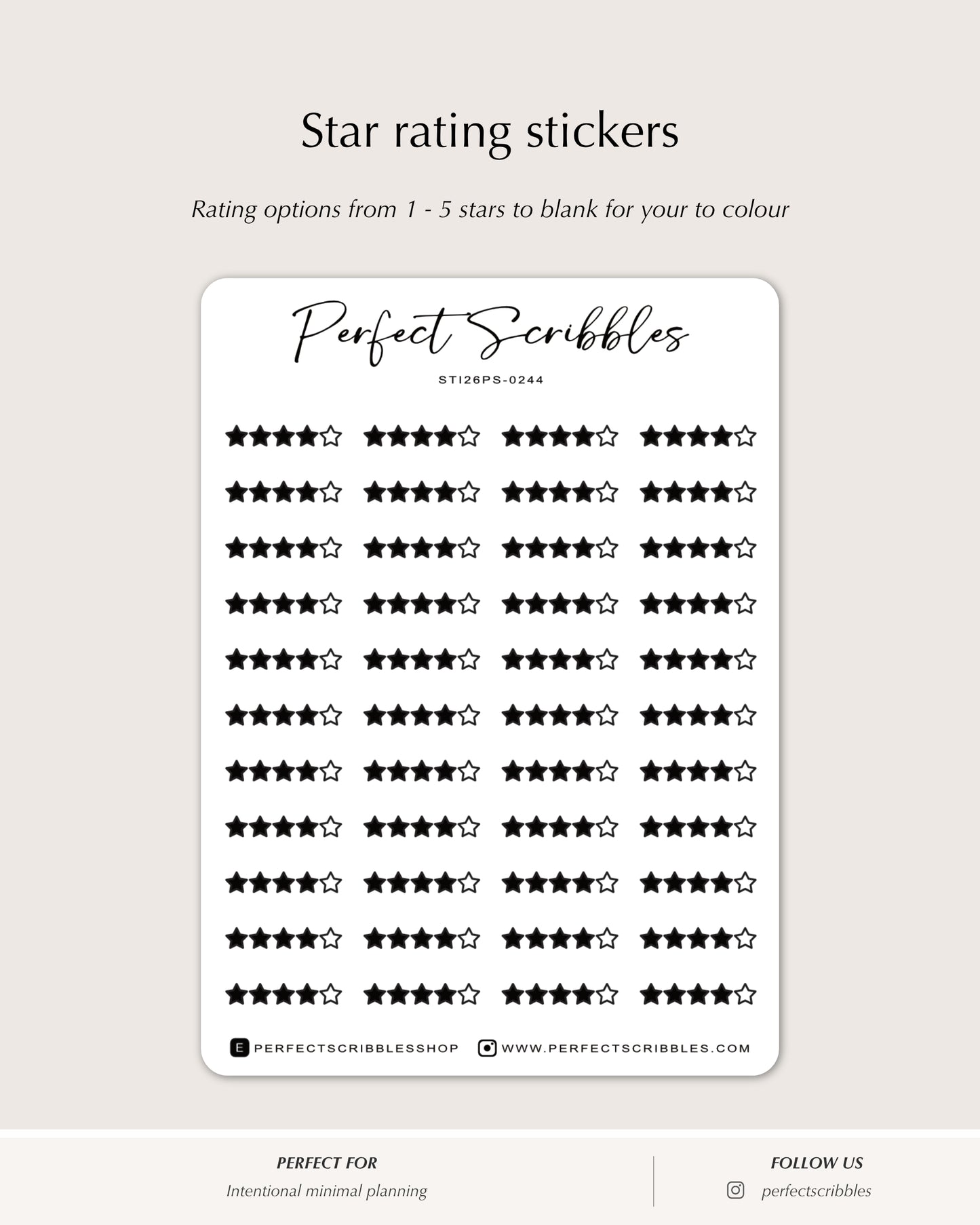 star rating planner stickers minimal grid planner