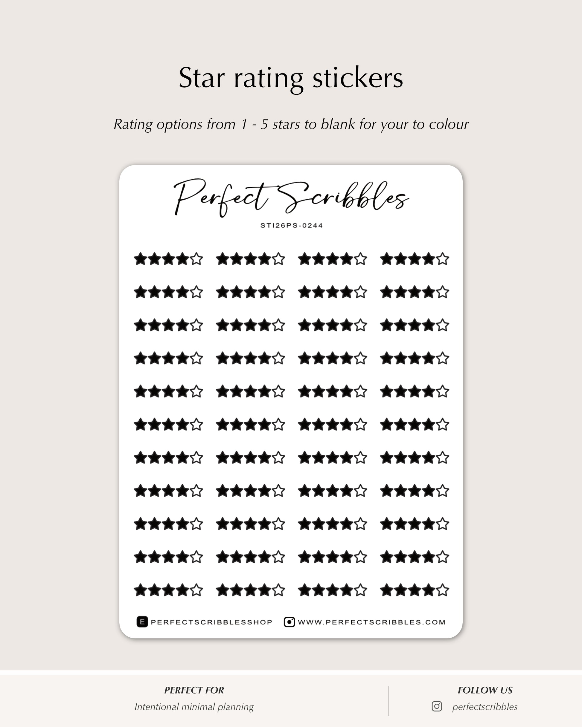 star rating planner stickers minimal grid planner