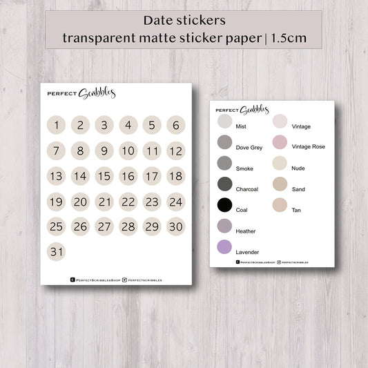 Circle date stickers | Transparent matte stickers | Minimal design | Hobonichi Stalogy Common planner| UK based seller