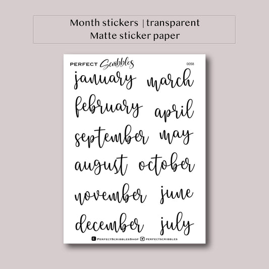 Month stickers | Transparent matte stickers | Cursive design | Hobonichi Stalogy, Common planner, Bullet journal | UK based seller