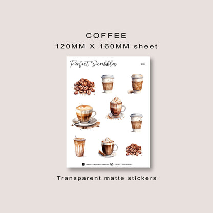 Coffee drinks | Transparent matte stickers | Hobonichi Stalogy Common planner| UK based seller