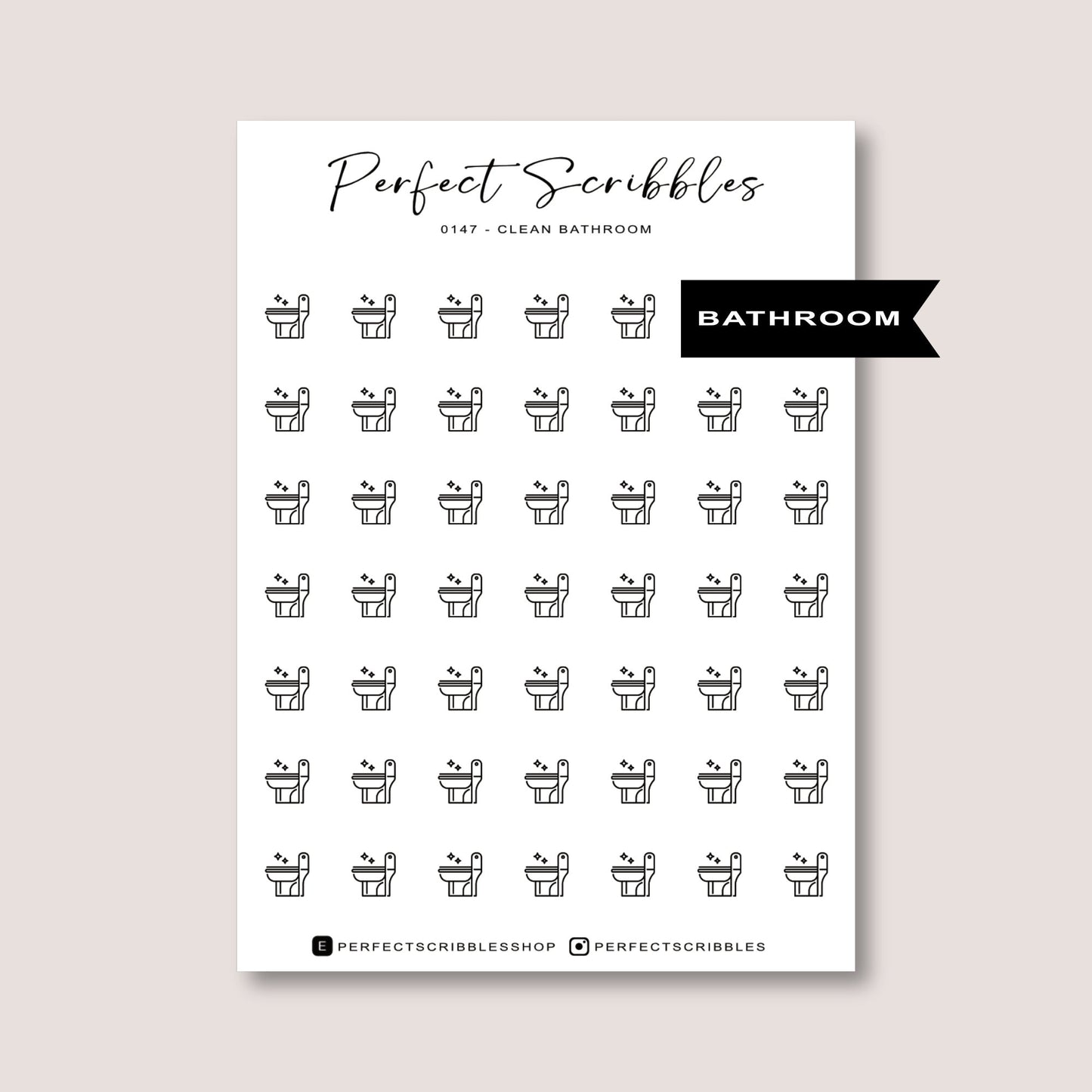 CLEAN BATHROOM icon planner stickers | Minimal | Transparent matte | Stalogy, Hobonichi, Common planner