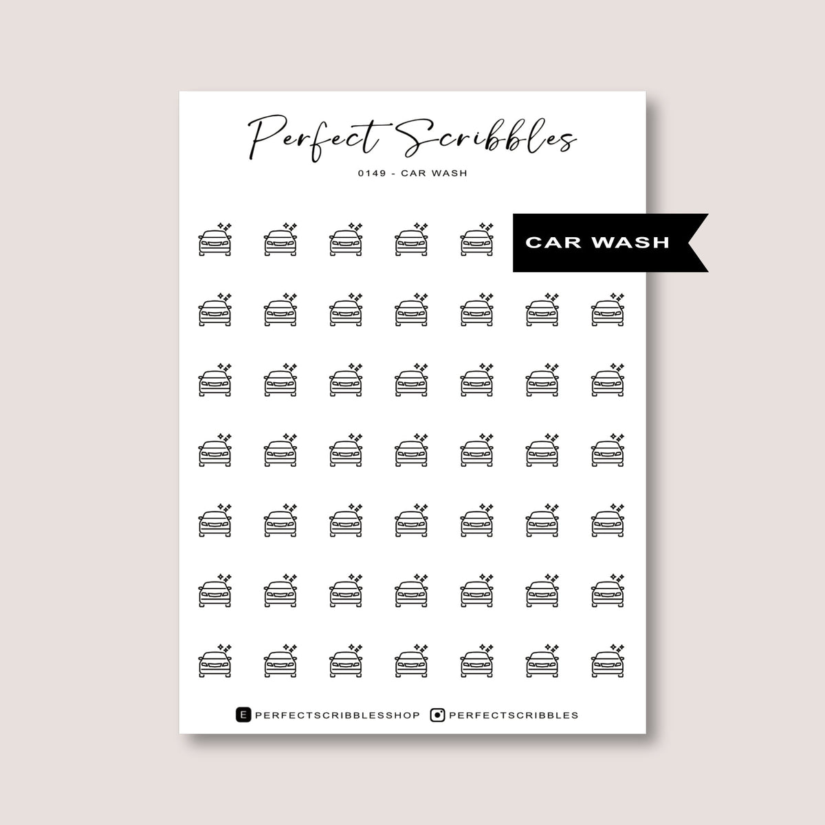 CAR WASH icon planner stickers | Minimal | Transparent matte | Stalogy, Hobonichi, Common planner