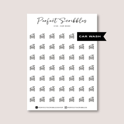 CAR WASH icon planner stickers | Minimal | Transparent matte | Stalogy, Hobonichi, Common planner