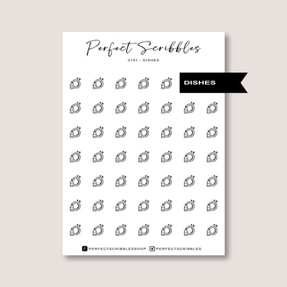 DISHES icon planner stickers | Minimal | Transparent matte | Stalogy, Hobonichi, Common planner