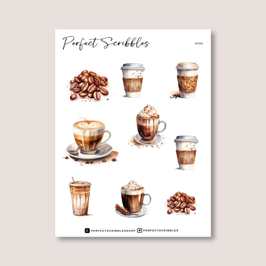 Coffee drinks | Transparent matte stickers | Hobonichi Stalogy Common planner| UK based seller