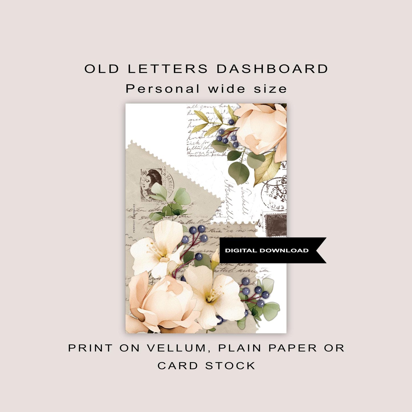 PERSONAL WIDE | Dashboard | Florals & old letters | Digital printable | Tip in for Stalogy, Common planner, Papertess | Planner insert