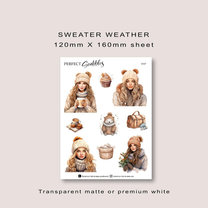 Winter girls | Transparent matte stickers | Brown shades | Hobonichi Stalogy Common planner| UK based seller