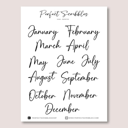 MONTH stickers For Journaling | Transparent Washi or Premium White | Minimal