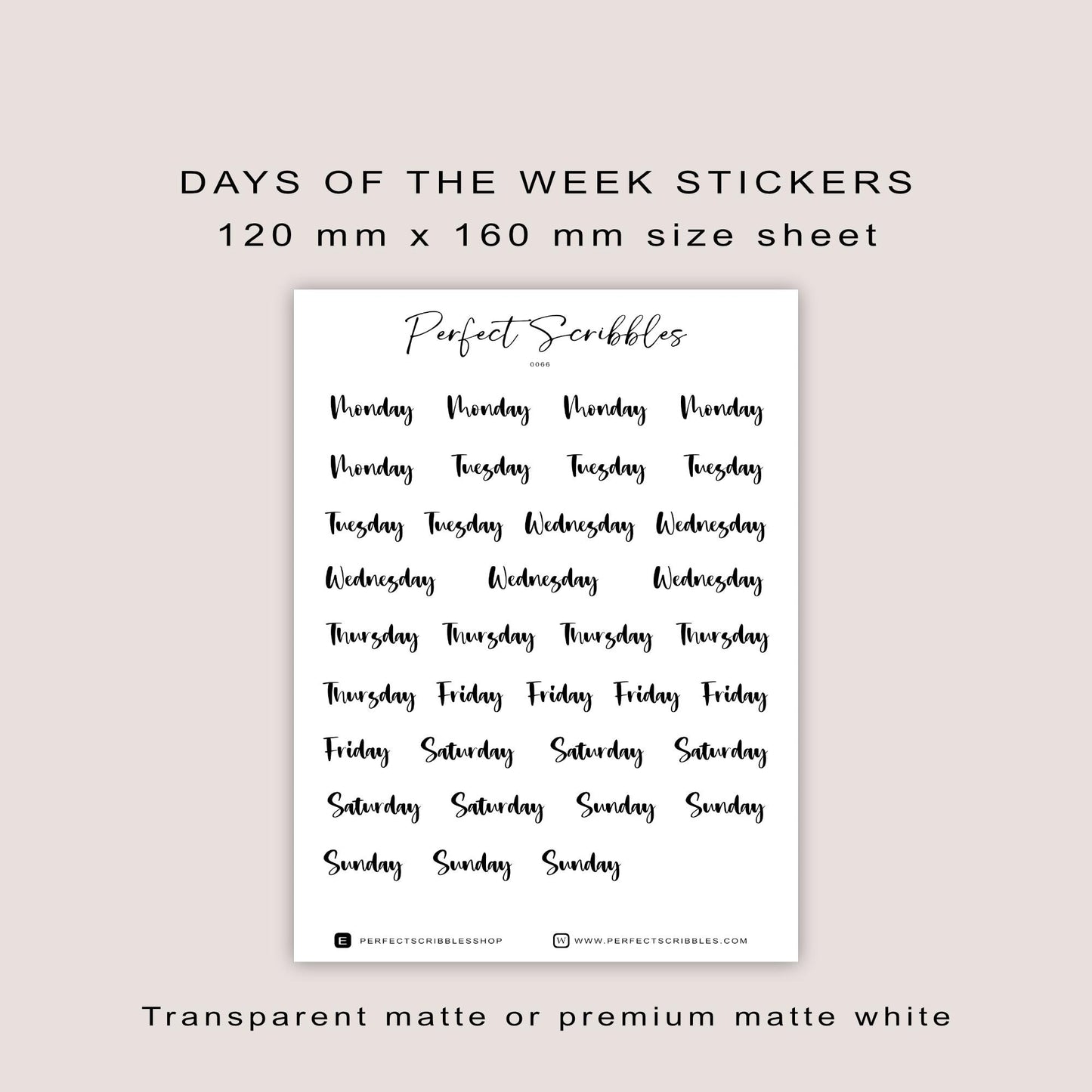 Weekdays stickers | Days of the week | Transparent matte stickers | Hobonichi, Stalogy, Common planner, Bullet journal | UK based seller