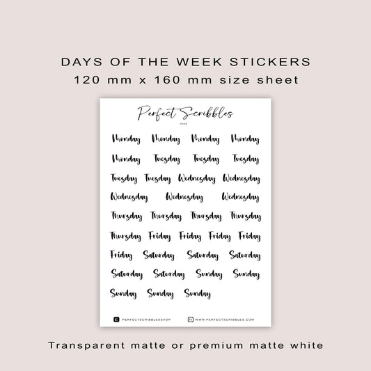 Weekdays stickers | Days of the week | Transparent matte stickers | Hobonichi, Stalogy, Common planner, Bullet journal | UK based seller