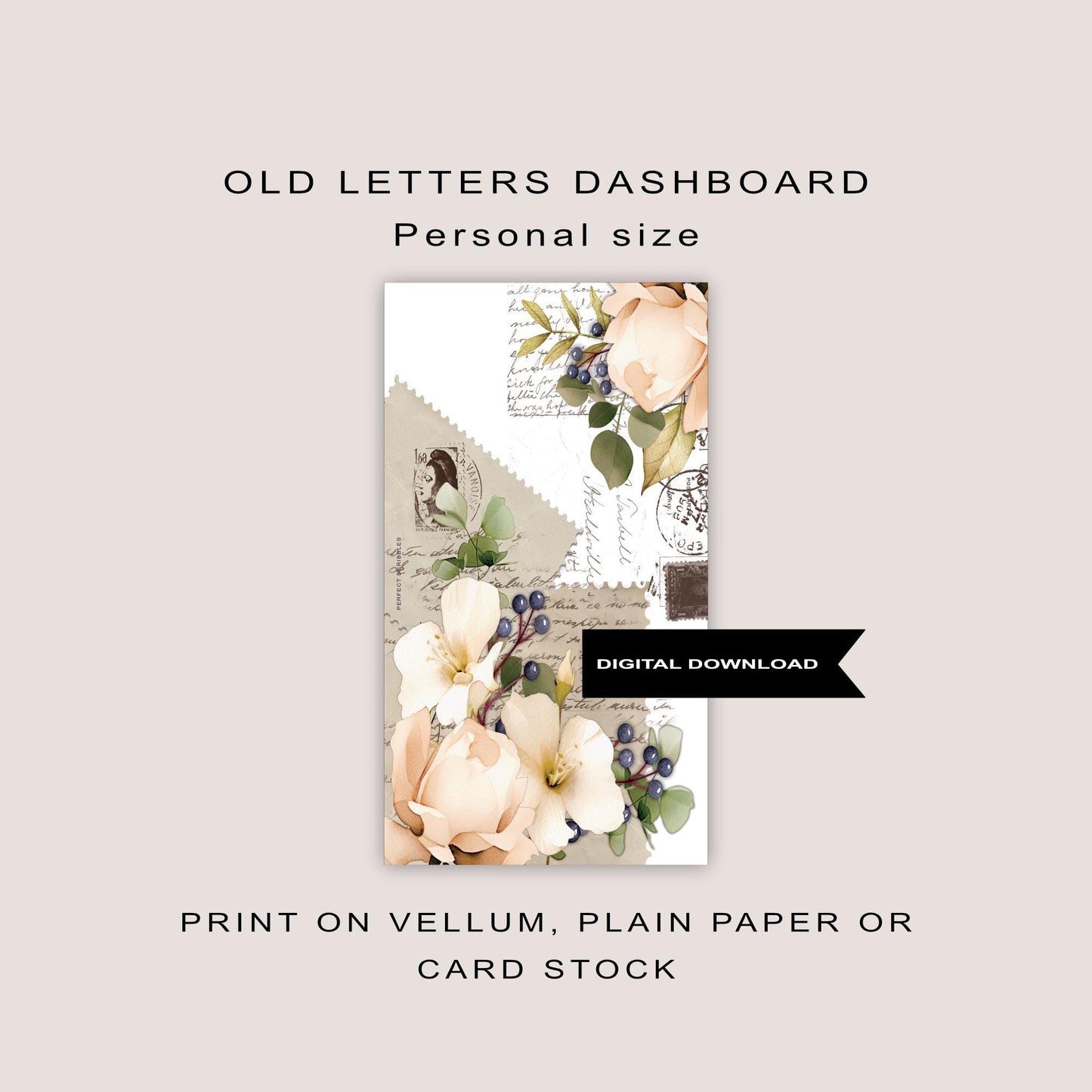 PERSONAL | Florals and old letters dashboard | Ring planner insert | Tip in insert | Digital download | Common Planner | Stalogy | Hobonichi