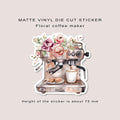 Matte vinyl die cut sticker | Floral coffee maker