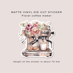Matte vinyl die cut sticker | Floral coffee maker