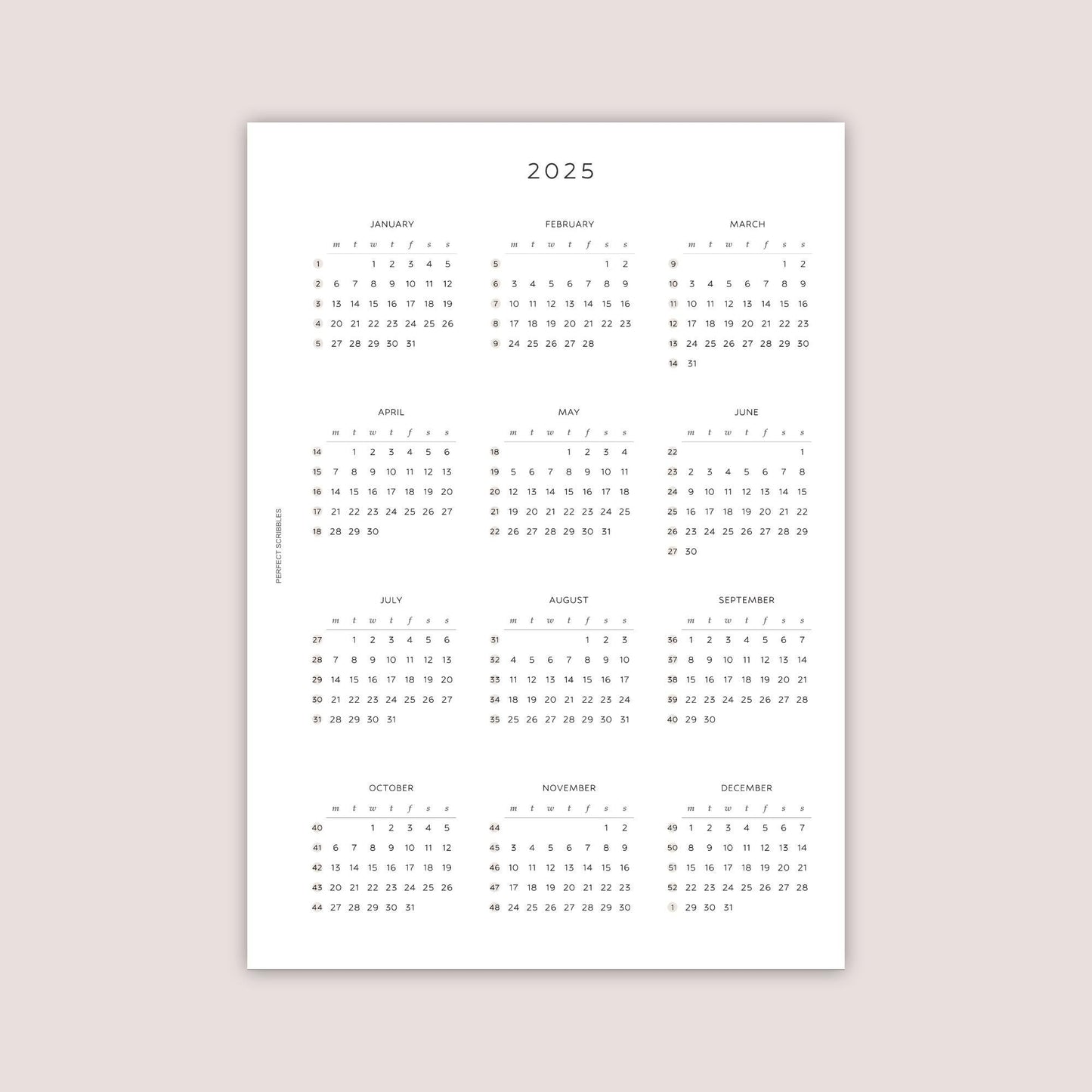 2025 Yearly & Quarterly inserts | PRINTED | Minimal design | A5, Personal, Personal wide, FCC, A6, Pocket Plus, Pocket | Paper option