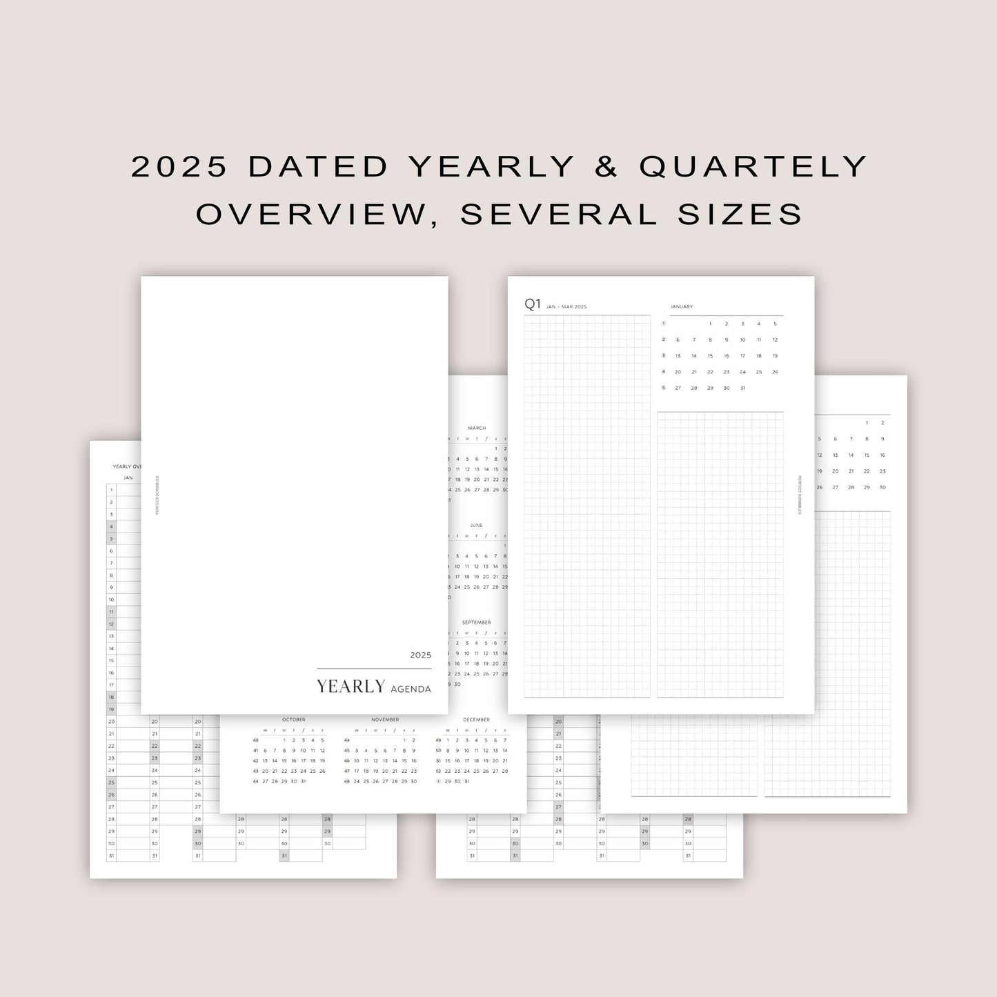 2025 Yearly & Quarterly inserts | PRINTED | Minimal design | A5, Personal, Personal wide, FCC, A6, Pocket Plus, Pocket | Paper option