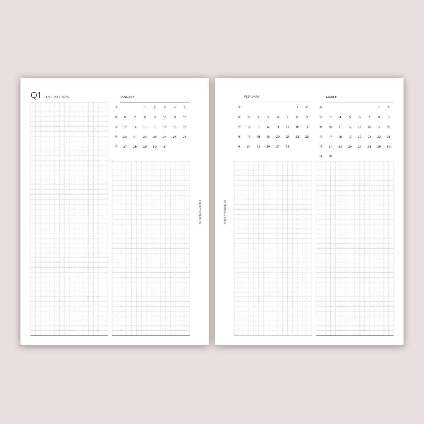 2025 Yearly & Quarterly inserts | PRINTED | Minimal design | A5, Personal, Personal wide, FCC, A6, Pocket Plus, Pocket | Paper option