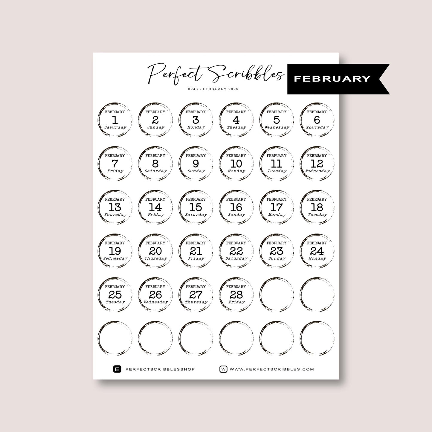 2025 Dated stickers | Stamp Look Typewriter Font