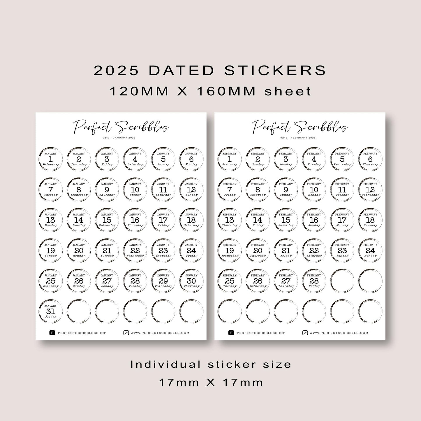 2025 Dated stickers | Stamp Look Typewriter Font