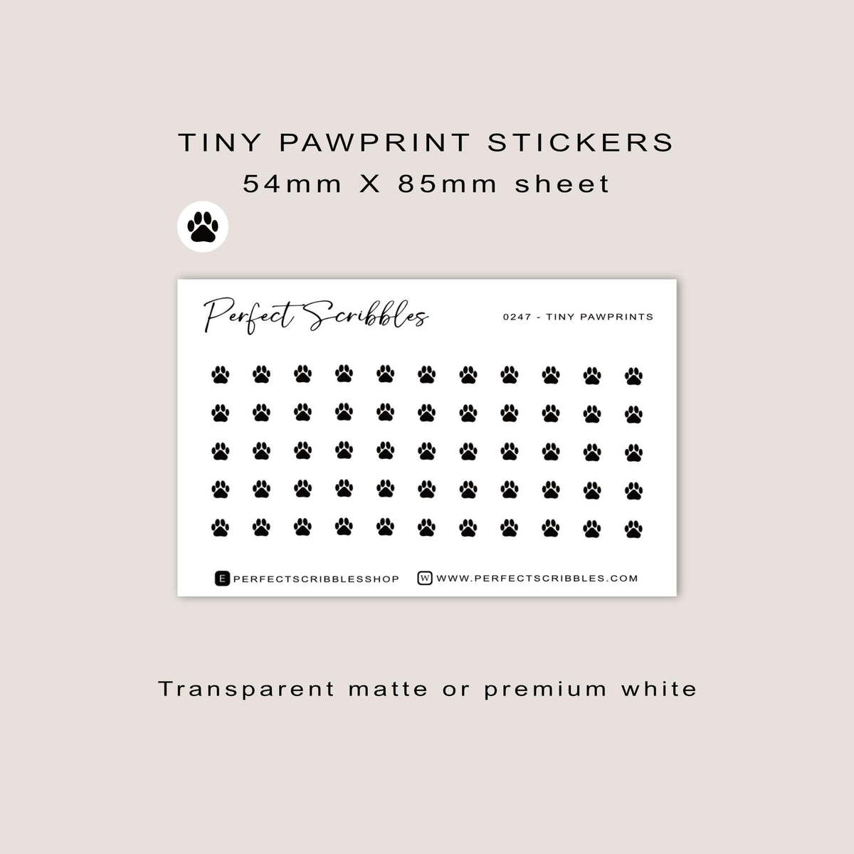 PAW PRINTS icon planner stickers | Minimal | Credit card size sheet | Transparent matte