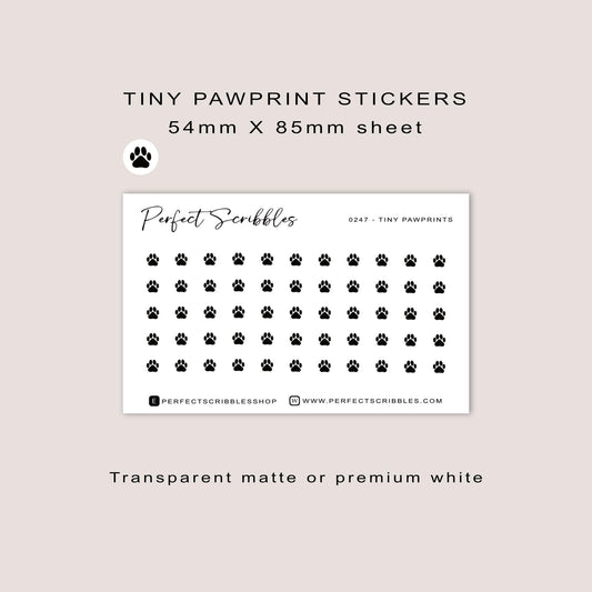 Tiny Paw Prints icon stickers | Minimal | Credit card size sheet | Transparent matte