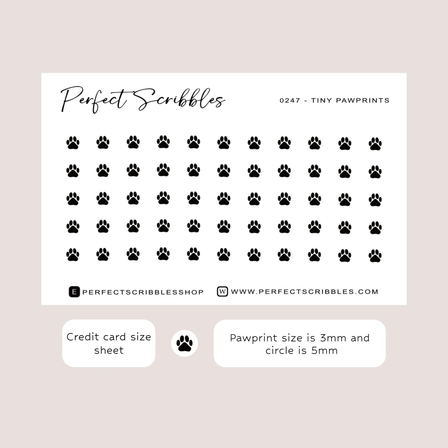 Tiny Paw Prints icon stickers | Minimal | Credit card size sheet | Transparent matte