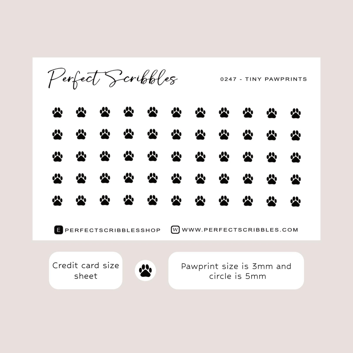 PAW PRINTS icon planner stickers | Minimal | Credit card size sheet | Transparent matte