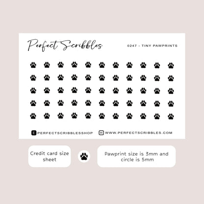PAW PRINTS icon planner stickers | Minimal | Credit card size sheet | Transparent matte
