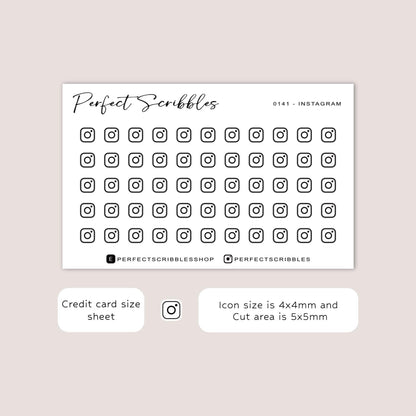 INSTAGRAM tiny icon planner stickers | Minimal | Credit card size sheet