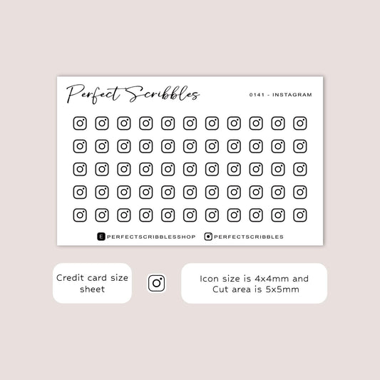 INSTAGRAM tiny icon planner stickers | Minimal | Credit card size sheet