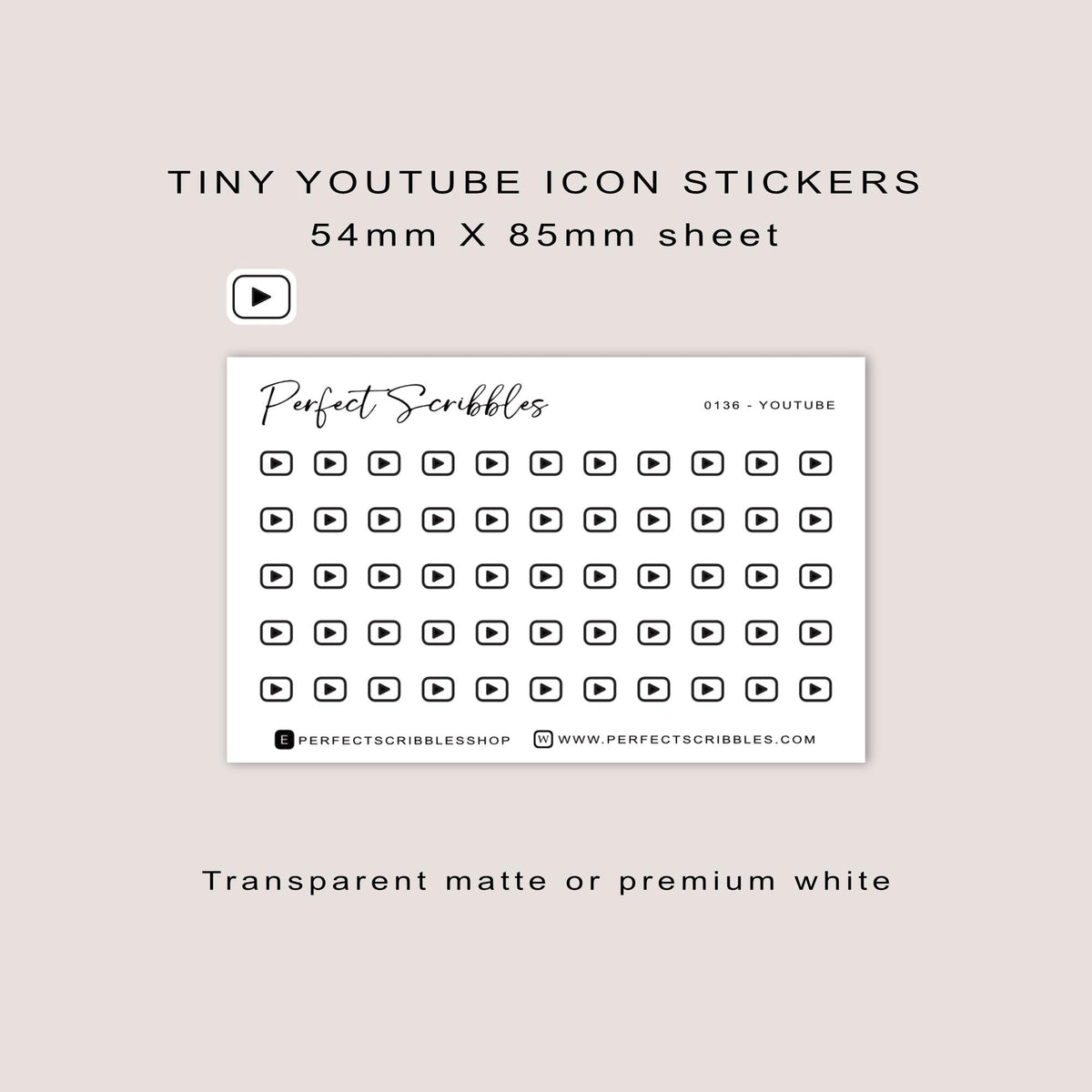 YOUTUBE tiny icon planner stickers | Minimal | Credit card size sheet