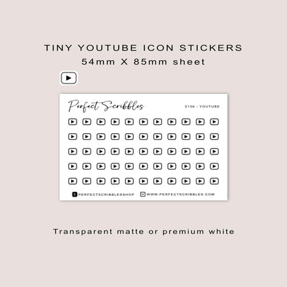 YOUTUBE tiny icon planner stickers | Minimal | Credit card size sheet
