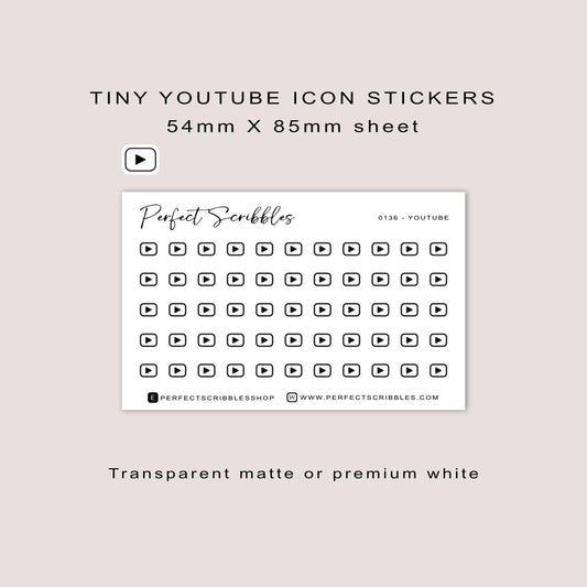 Tiny Youtube icon stickers | Minimal | Credit card size sheet | Transparent matte