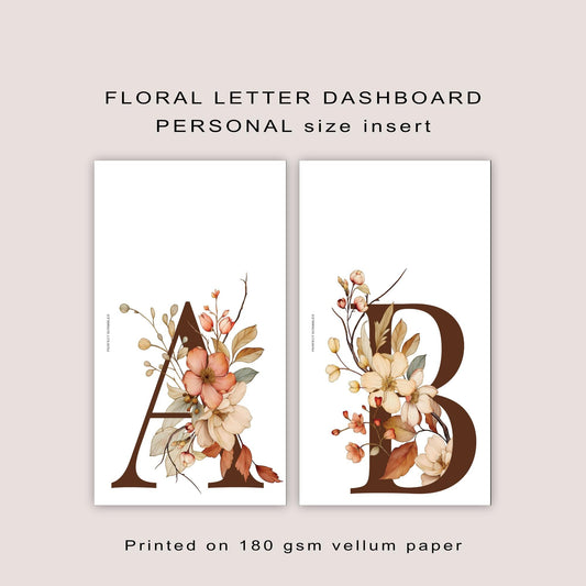 O - Z Letters PERSONAL | Floral Letter dashboard vellum | Planner insert | Tip in insert | Common Planner | Stalogy | Hobonichi | Papertess