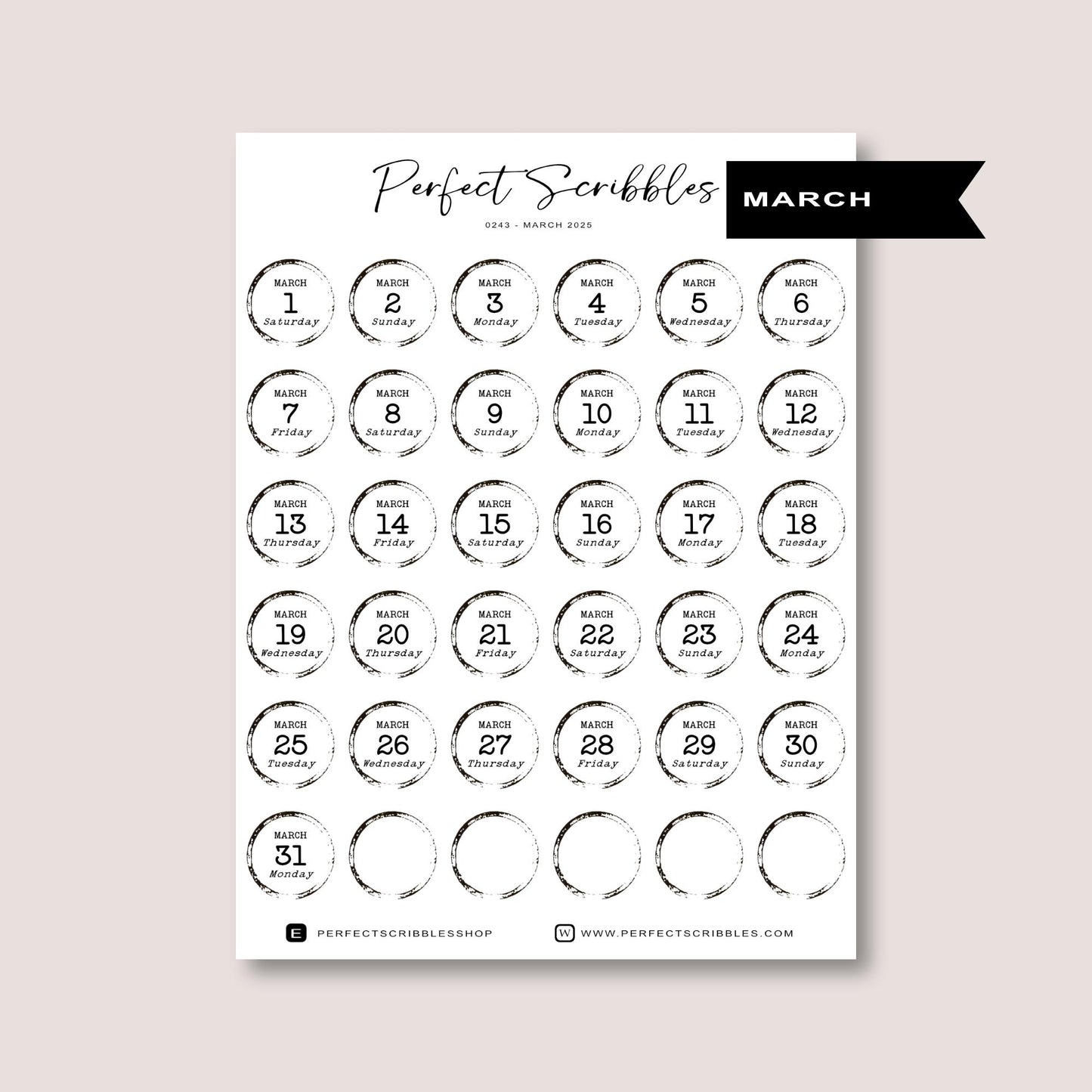 2025 Dated stickers | Stamp Look Typewriter Font