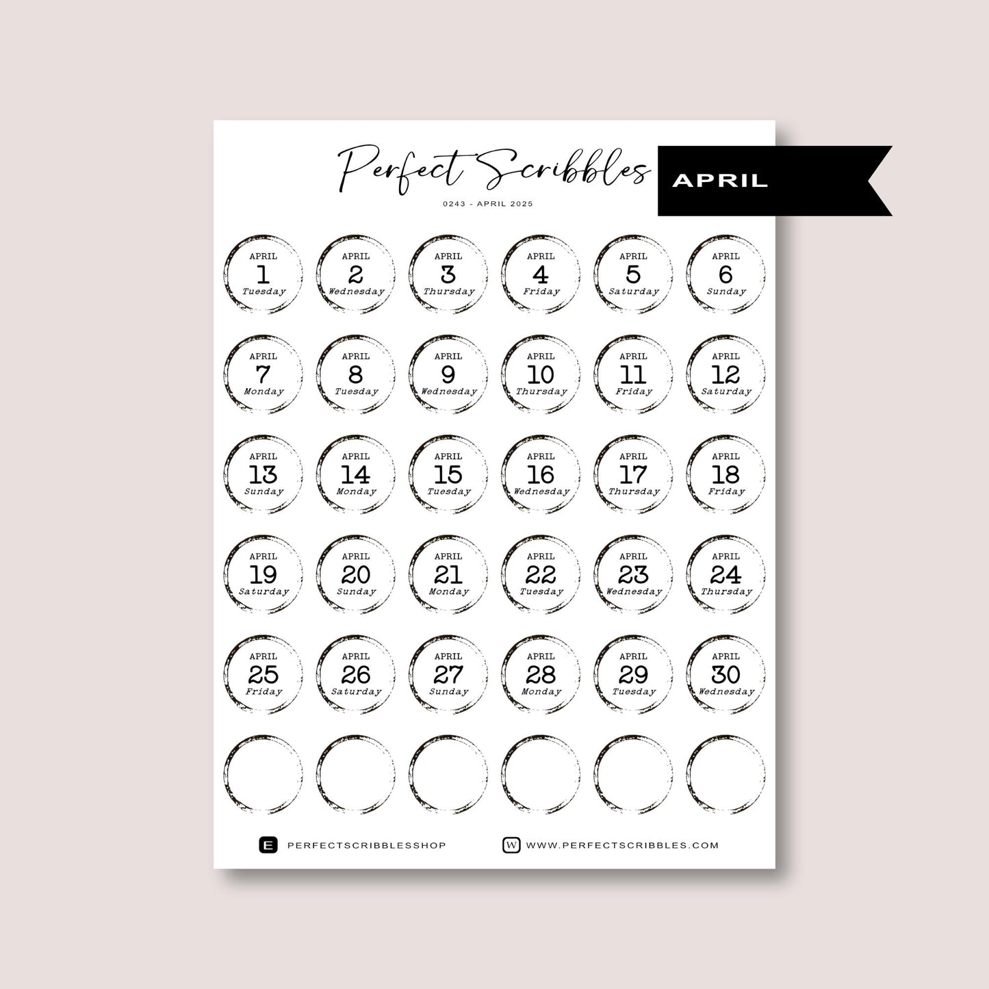 2025 Dated stickers | Stamp Look Typewriter Font