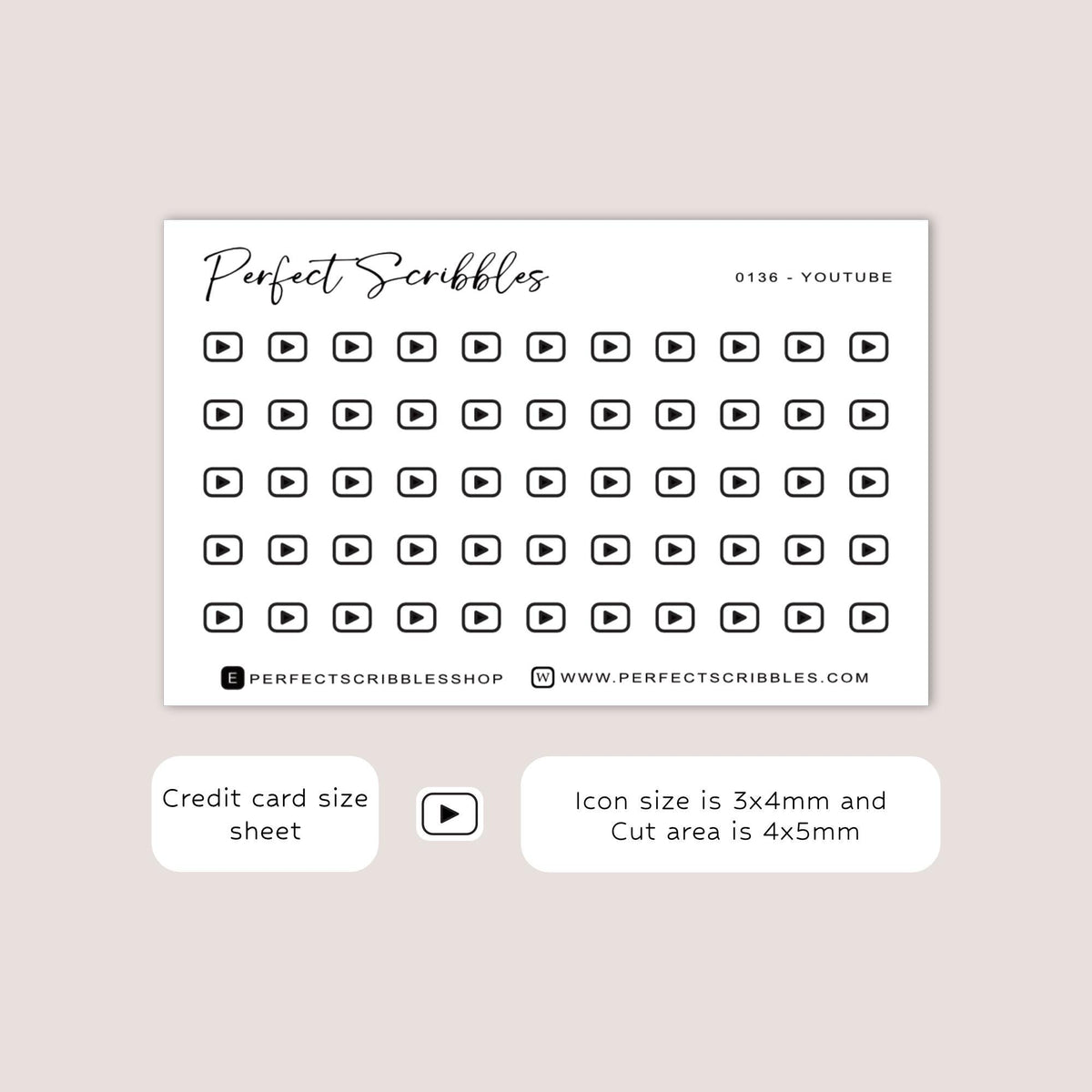 YOUTUBE tiny icon planner stickers | Minimal | Credit card size sheet