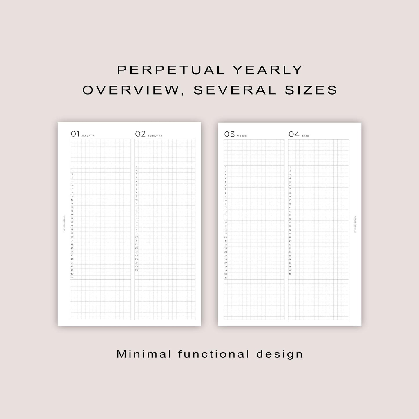 Perpetual Yearly inserts | PRINTED | Minimal design | A5, Personal, Personal wide, FCC, A6, Pocket Plus, Pocket | Paper option