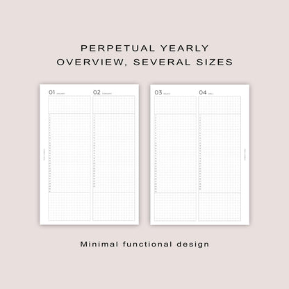 Perpetual Yearly inserts | PRINTED | Minimal design | A5, Personal, Personal wide, FCC, A6, Pocket Plus, Pocket | Paper option