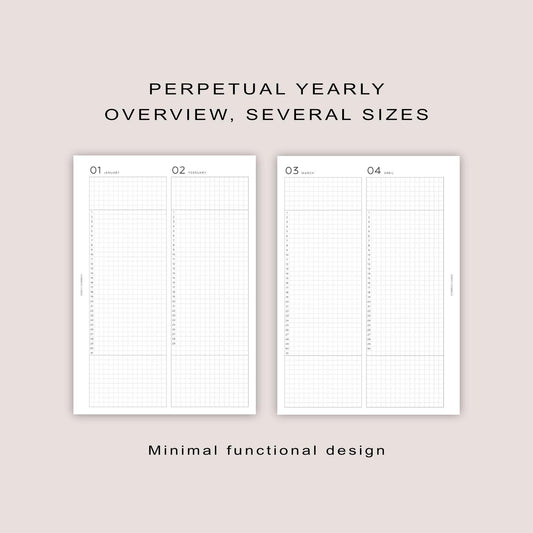 Perpetual Yearly inserts | PRINTED | Minimal design | A5, Personal, Personal wide, FCC, A6, Pocket Plus, Pocket | Paper option