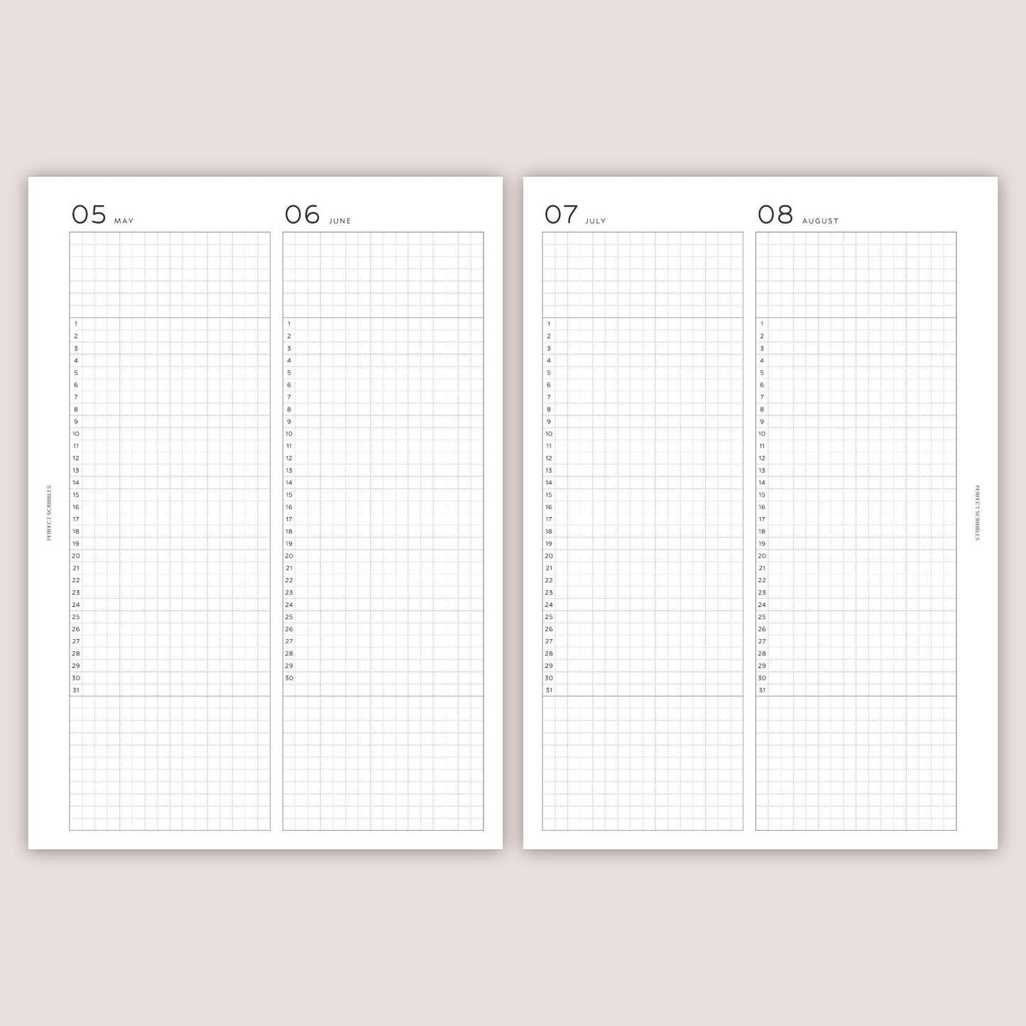 Perpetual Yearly inserts | PRINTED | Minimal design | A5, Personal, Personal wide, FCC, A6, Pocket Plus, Pocket | Paper option