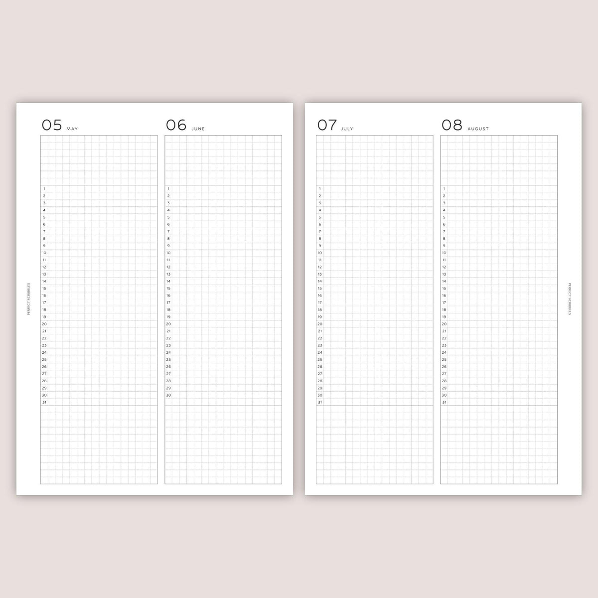 Perpetual Yearly inserts | PRINTED | Minimal design | A5, Personal, Personal wide, FCC, A6, Pocket Plus, Pocket | Paper option