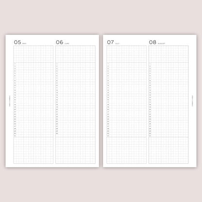 Perpetual Yearly inserts | PRINTED | Minimal design | A5, Personal, Personal wide, FCC, A6, Pocket Plus, Pocket | Paper option
