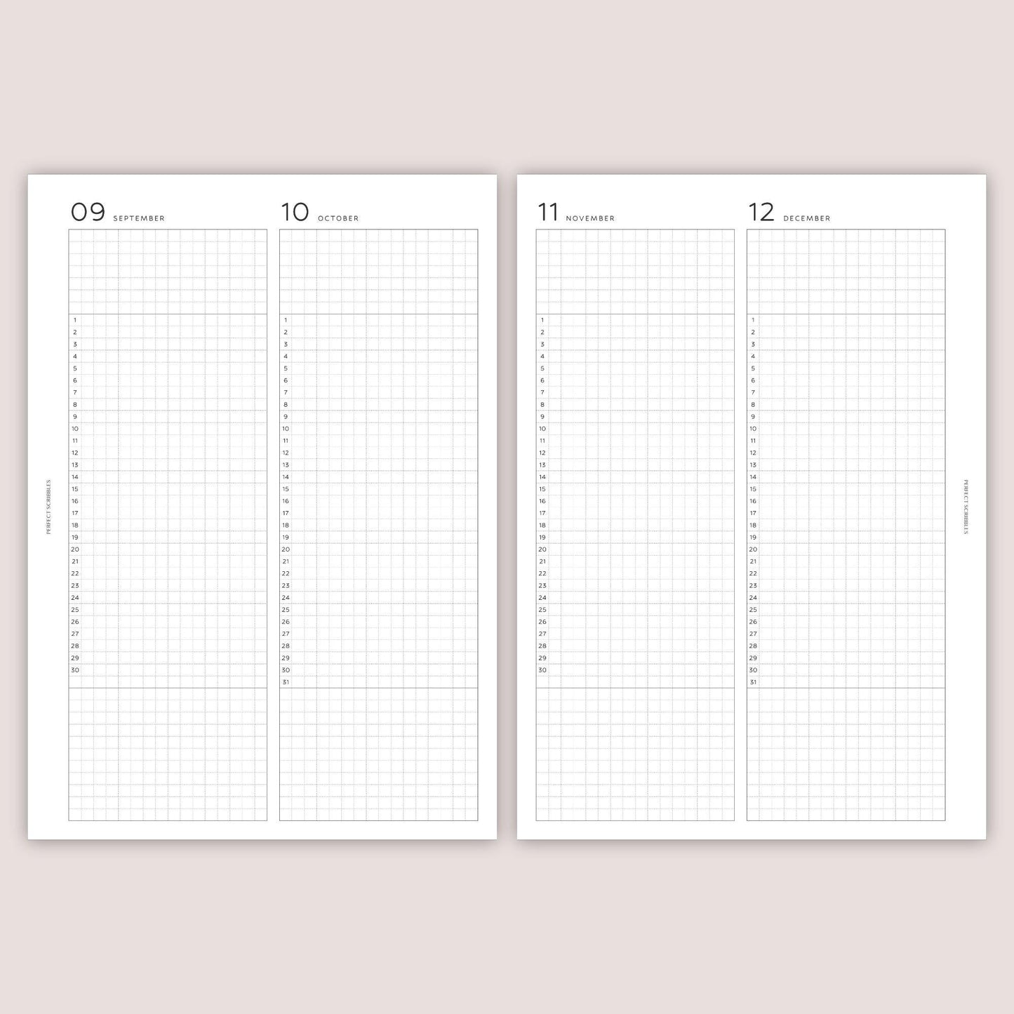 Perpetual Yearly inserts | PRINTED | Minimal design | A5, Personal, Personal wide, FCC, A6, Pocket Plus, Pocket | Paper option